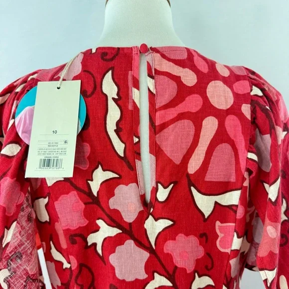 Rhode Zinnia Floral Red Bell Sleeve Midi Ruffle Dress NWT - Picture 6 of 16